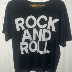 New Aviator Nation Rock and Roll Charcoal Cropped Tee size Small